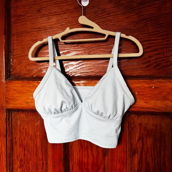 Baby blue cropped crinkle swimsuit top - Picture 2 of 3